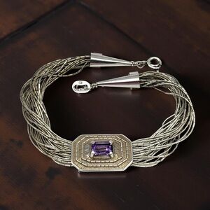 Vintage Carolyn Pollack 925 Sterling Silver Multi-Strand Amethyst Bracelet 8.5”